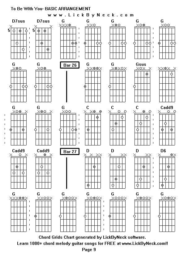 Chord Grids Chart of chord melody fingerstyle guitar song-To Be With You- BASIC ARRANGEMENT,generated by LickByNeck software.